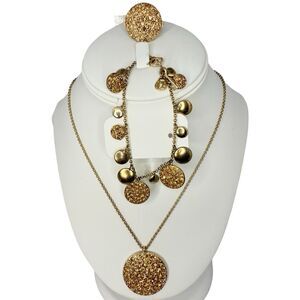 Lucky Brand Gold Tone Crystal Jewelry Set Necklace, Bracelet, Ring Bohemian